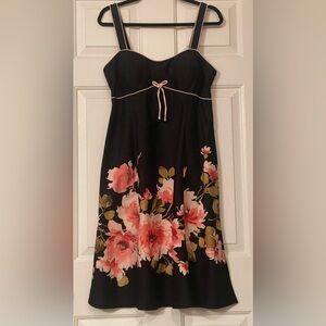 Black Floral Tie-Front Sundress with Pink Roses